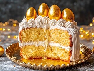 Delicious Golden Egg Cake Slice Festive Dessert