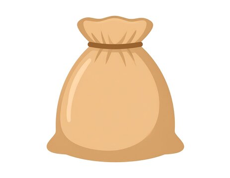 Cartoon illustration of a brown burlap sack tied with a string