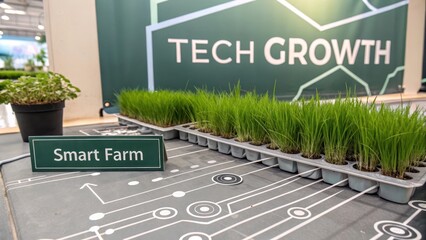 Smart Farm Concept with Grass and Technology Background Display