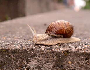 Snail on a textured concrete path