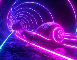 Snail through a neon tunnel