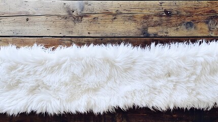 White Fluffy Faux Fur Rug on Rustic Wooden Floor