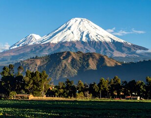 Snow-capped volcano panorama