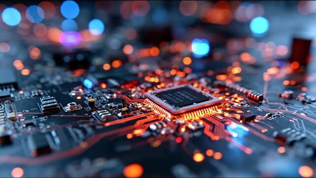 Computer microchip technology integration circuit board close up