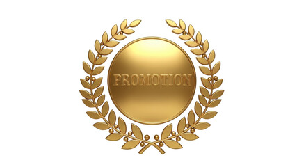 Golden laurel wreath emblem with oval blank space isolated on transparent background