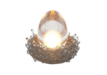 Glowing Crystal Egg in a Wire Nest on Black Background Keywords: egg, nest, crystal, glowing isolated on a transparent background