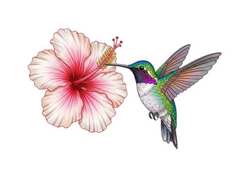 Hummingbird Feeding on Pink Hibiscus Flower on Black Background nectar isolated on a transparent background
