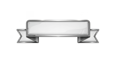 Elegant silver ribbon banner with blank space for text isolated on transparent background
