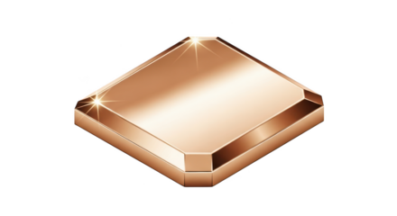A polished copper rhombus shape with sharp edges isolated on transparent background