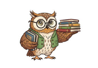 Owl Wearing Glasses and Vest Holding Books (73) image isolated on a transparent background