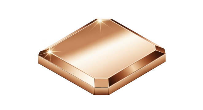 A polished copper rhombus shape with sharp edges isolated on transparent background
