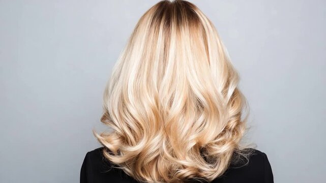 Luxurious Wavy Blonde Hair with Ombre Balayage and Elegant Curls.
