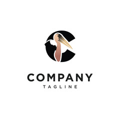 Letter C Marabou stork Logo Icon Vector