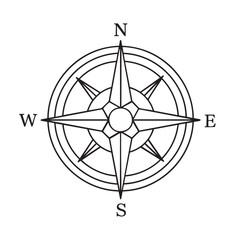 Elegant minimalist vector illustration of a classic compass rose, symbolizing direction, guidance, and exploration, perfect for navigation-related designs, travel themes, and adventure concepts