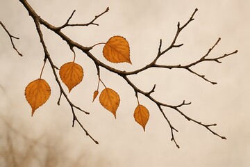 Minimalist Branch with Golden Fall Foliage