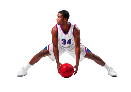 A basketball player dribbling and controlling the ball in action