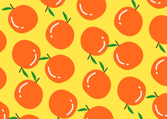 Orange fruit illustration pattern with yellow background, food packaging, menu illustration hand drawn print ads, food business, farm	