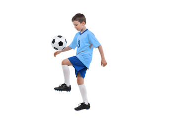 A Young Soccer Player Skillfully Juggling the Ball with His Foot
