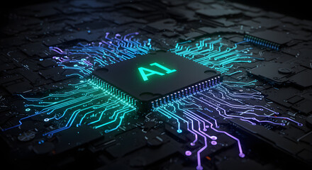 AI processor on a circuit board close up