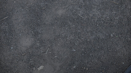 Overhead View of Dark, Textured Ground with Pebbles and Organic Matter