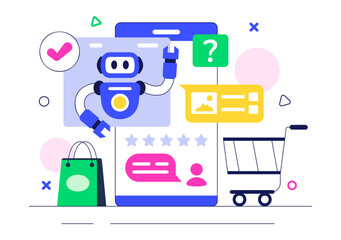 Artificial Intelligence Chatbot Service Illustration Featuring an AI and Intelligent Assistant Robot for Communication Technology and Support Concept