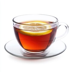 Freshly Brewed Tea with Lemon Slice in a Clear Glass Cup