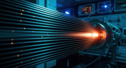 Intense Light Beam in Scientific Research Lab Setting Displaying High Technology and Precision