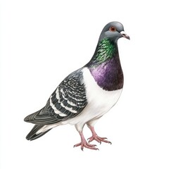 Detailed Illustration of a Colorful Urban Pigeon with Unique Features