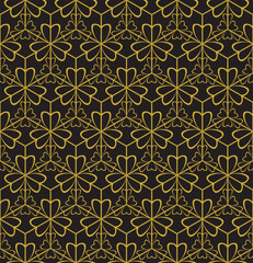 Seamless Golden Geometric Floral Wallpaper on Black Background