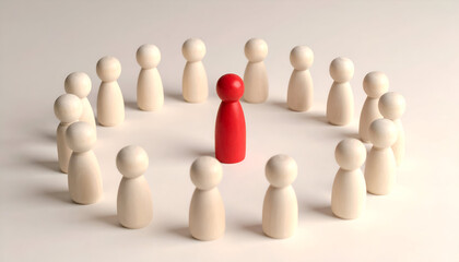 Obraz premium Red leader figure in the middle of group, symbol of leadership, recognition, and individuality.