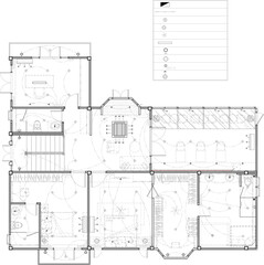 Interior Design Drawing for Residential House Second Floor – Lighting, Air Conditioning, and Furniture Layout for Bedroom, Corridor, and Bathroom