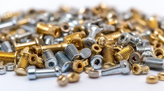 Assorted metal fasteners on white background (1)