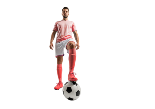 Soccer player with a soccer ball standing