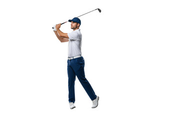 A golfer swinging a golf club with focus, showcasing the essence of the sport. The photo captures the golfer's form and concentration