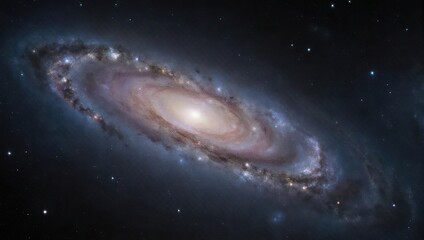 Spiral galaxy in deep space.  Vast, swirling nebulae of light and dark, amidst a field of distant stars
