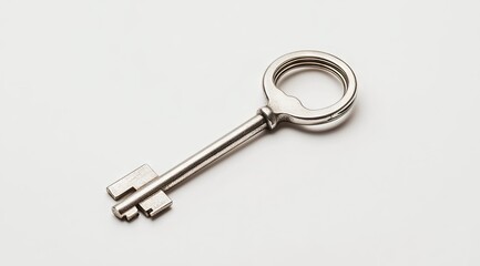 Single antique-style key on white background
