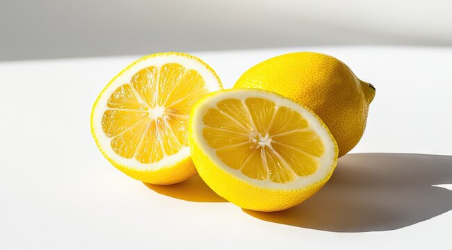 Two halves of a vibrant yellow lemon