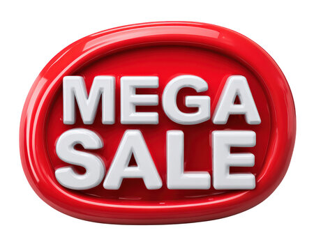 Mega sale burst graphic with bold white text on shiny red background, perfect for advertising, promotion, and retail marketing, conveying excitement and urgency for shoppers