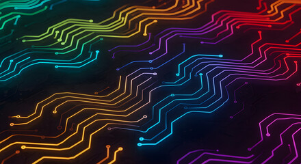 Colorful circuit board lines abstract background