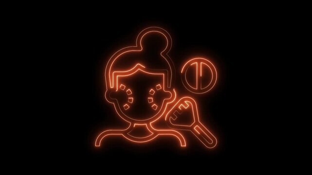 Glowing neon icon animation displaying facial blackhead removal and skin cleansing treatment process