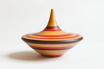 Wooden spinning top, colorful stripes