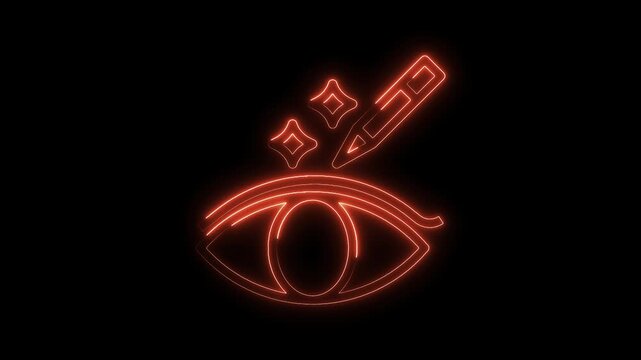 Eyelash extension neon icon with stars and black background aesthetic beauty concept