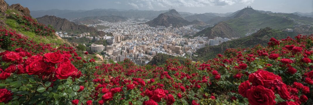 Premium Authentic Landscape of Taif Saudi Arabia Rose City with Stunning Floral Beauty for Travel and Lifestyle Marketing and Social Media Campaigns