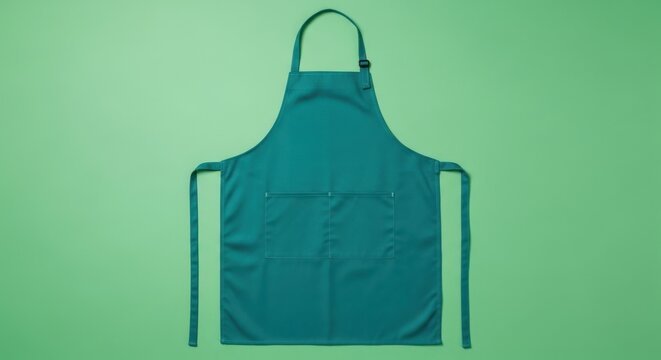 Teal Cooking Apron on Mint Green Background Minimalist Flat Lay