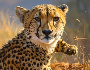 Close-up Portrait of a Cheetah: Captivating Gaze and Natural Beauty