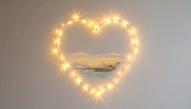 Heart shaped string of fairy lights creating a magical atmosphere on wall perfect for romantic decor ideas