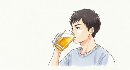 ビールジョッキでビールを飲む男性若者の横顔イラスト