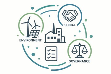 Naklejka premium ESG sustainability concept clean energy industry governance icons in balanced composition