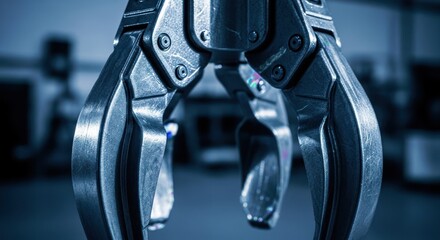 Fototapeta premium Close up of a robotic claw arm in a futuristic blue environment capturing industrial innovation