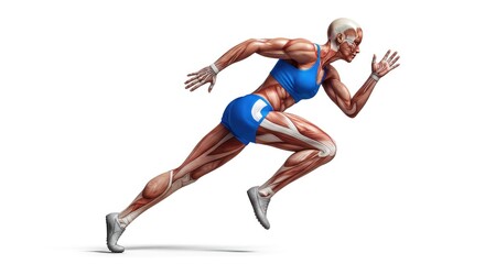 Anatomical Illustration of a Female Runner's Musculature in Motion